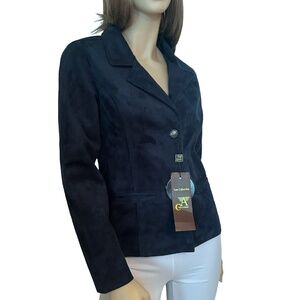Armani Collezioni Suede Italian Leather Blazer Jacket Midnight Blue